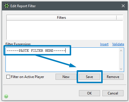 Diálogo de pegar filtro