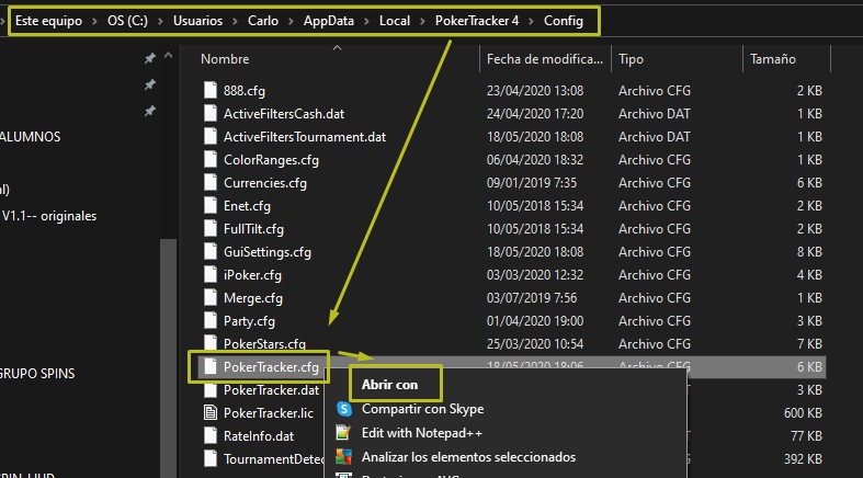 Abrir archivo de configuración