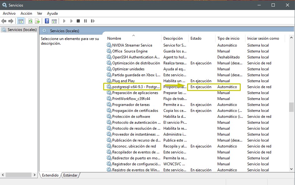 Estado correcto del servicio